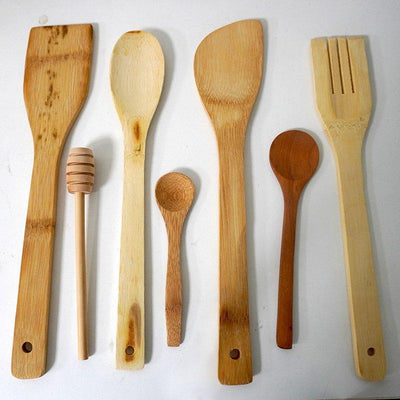 7 Pcs Organic Wooden Utensil Set