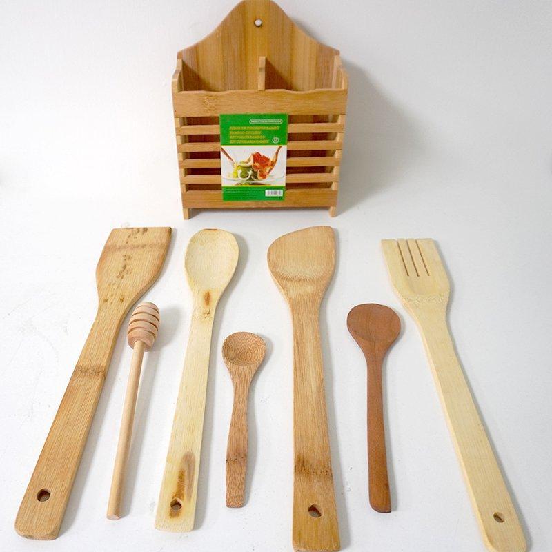 7 Pcs Organic Wooden Utensil Set